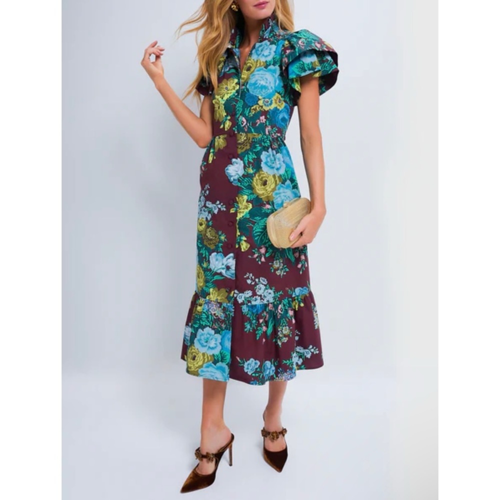 TUCKERNUCK Oxblood Verdant Floral Alice midi  Dress NEW